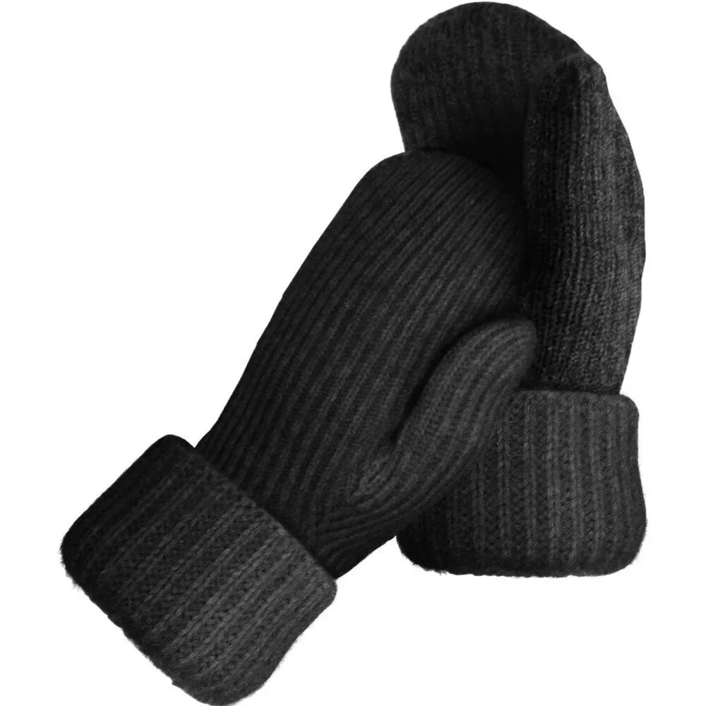 Women's Jet Black 1 Winter Warm Imported Fleece Lining Cozy Wool Knit Thick Glov